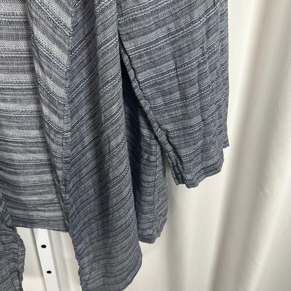 Flax Linen Women's M Zen Duster Jacket Navy Blue Stripe Oversized Lagenlook Boho - Picture 3 of 10